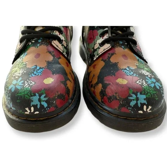 Dr. Martens 1460 Floral Mash Up Black Leather Lace Up Boots Size US 4 Juniors - Picture 8 of 15